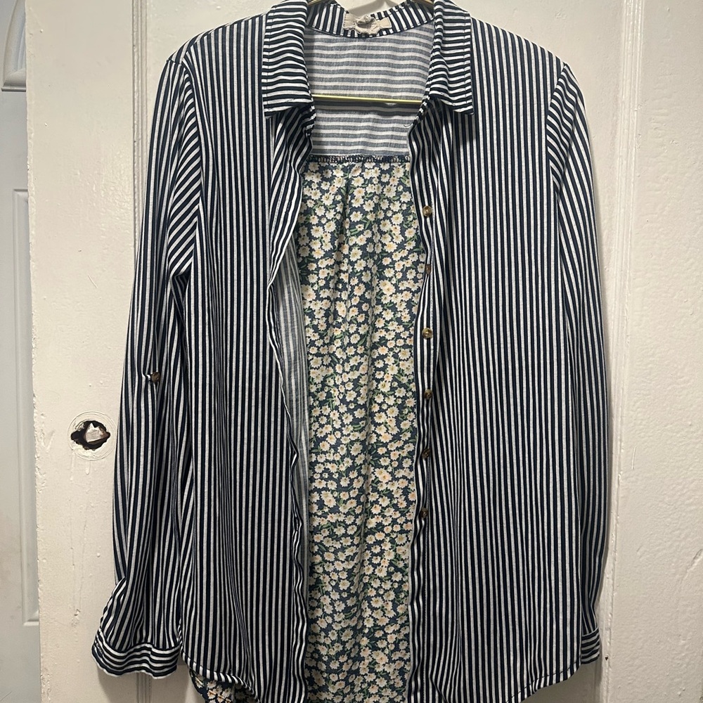 Passport Black and White Striped Women's Button Down Shirt